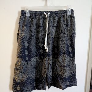Navy Blue Paisley Swim Shorts